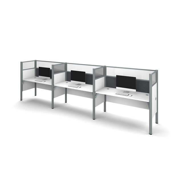 Bestar Bestar Pro-Biz 183W 3-Person Office Cubicles with Gray Tack Boards and High Privacy Panels in white - 100872DG-17