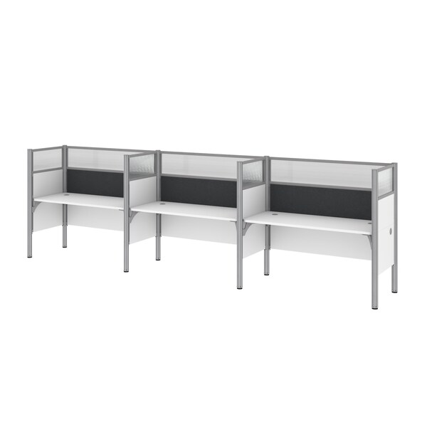 Bestar Bestar Pro-Biz 183W 3-Person Office Cubicles with Gray Tack Boards and High Privacy Panels in white - 100872DG-17