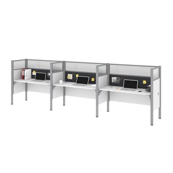 Bestar Bestar Pro-Biz 183W 3-Person Office Cubicles with Gray Tack Boards and High Privacy Panels in white - 100872DG-17