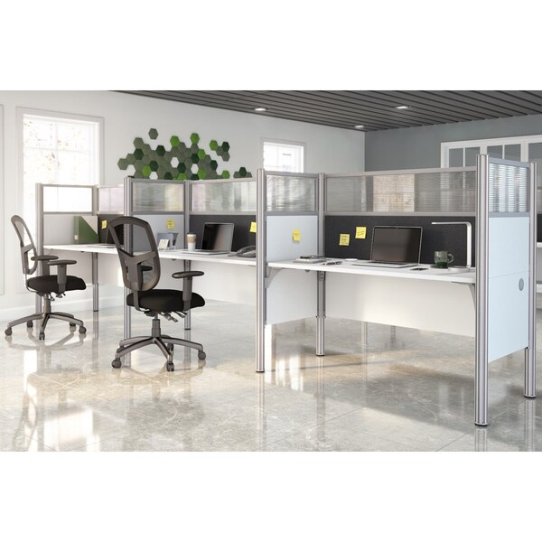 Bestar Bestar Pro-Biz 183W 3-Person Office Cubicles with Gray Tack Boards and High Privacy Panels in white - 100872DG-17
