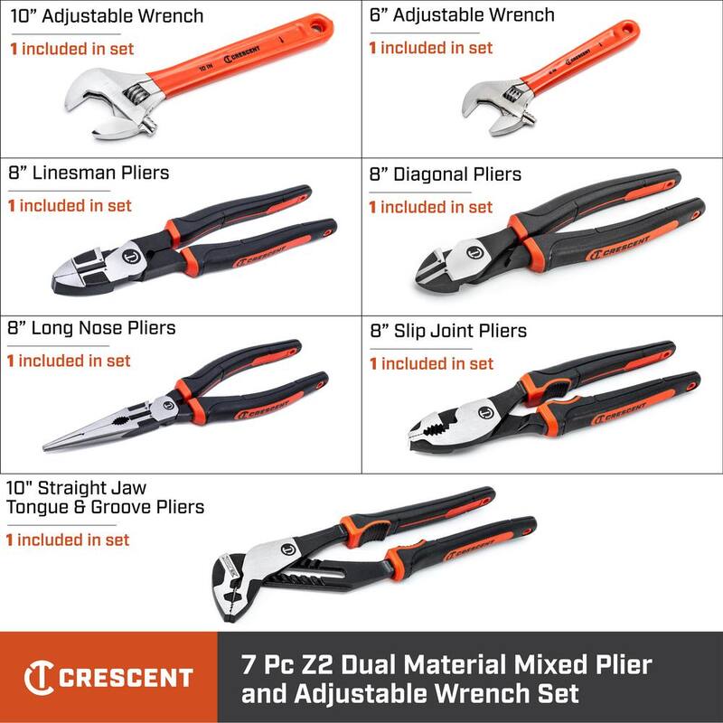 Crescent Adjustable Wrench and Z2 Mixed Plier Set (7-Piece) - A2610CVSZ2SET5CB