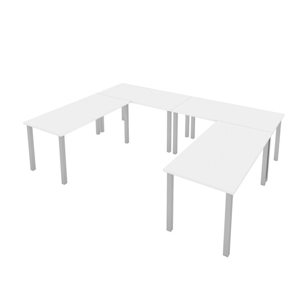 Bestar Bestar Universel Four 60W x 30D Table Desks with Square Metal Legs in white - 65901-000017