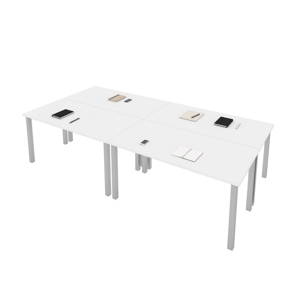 Bestar Bestar Universel Four 60W x 30D Table Desks with Square Metal Legs in white - 65901-000017