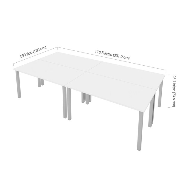 Bestar Bestar Universel Four 60W x 30D Table Desks with Square Metal Legs in white - 65901-000017