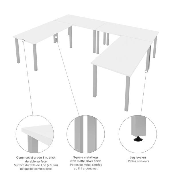 Bestar Bestar Universel Four 60W x 30D Table Desks with Square Metal Legs in white - 65901-000017