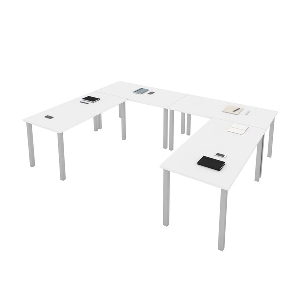 Bestar Bestar Universel Four 60W x 30D Table Desks with Square Metal Legs in white - 65901-000017