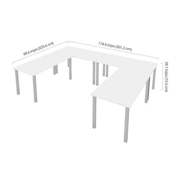 Bestar Bestar Universel Four 60W x 30D Table Desks with Square Metal Legs in white - 65901-000017
