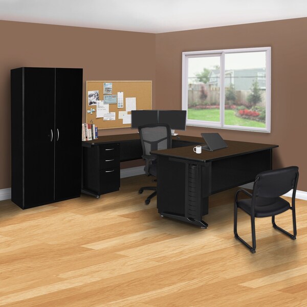Regency Fusion Desk W/ Double Pedestal Drawer Unit, 66 in W X Wood, Metal, Neo Walnut - MUD663048NW