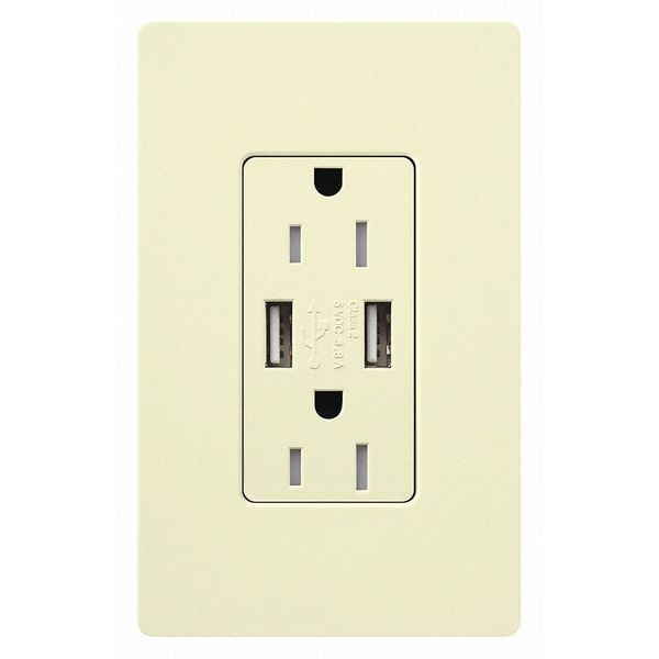 Lutron Receptacles, USB, Tamper-Resistant, Almond - CAR-15-UBTR-AL