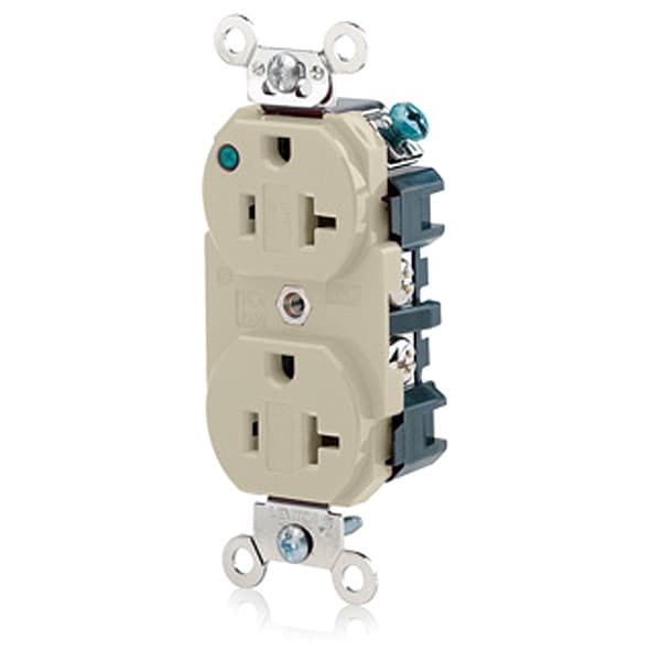 Leviton Receptacle, 20 A Amps, 125VAC, Duplex Outlet, 5-20R, Ivory - 8300-PLI