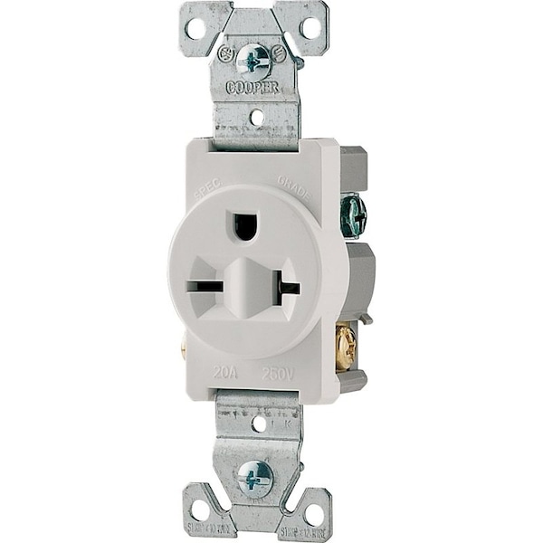 Eaton Wiring Devices Single Receptacle, 2 -Pole, 250 V, 20 A, Side Wiring, NEMA: NEMA 6-20R, White - 1876W-BOX