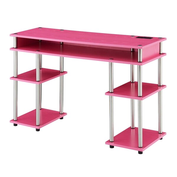 Convenience Concepts Designs2Go No Tools Student Desk with Charging Station, Pink - HI2540334