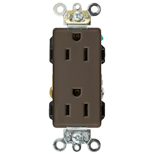 Leviton Receptacle, 15 A Amps, 125VAC, Decorator Duplex Outlet, 5-15R, Brown - 16262