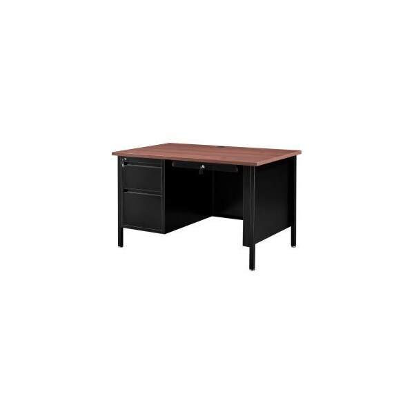Global Equipment Interion    Steel Teachers Desk 48x30 - Mahogany Top with Black Frame - D26M