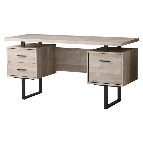Monarch Specialties Computer Desk, Home Office, Laptop, Left, Right Set-up, Storage Drawers, 60"L, Work, Metal, Beige - I 7418