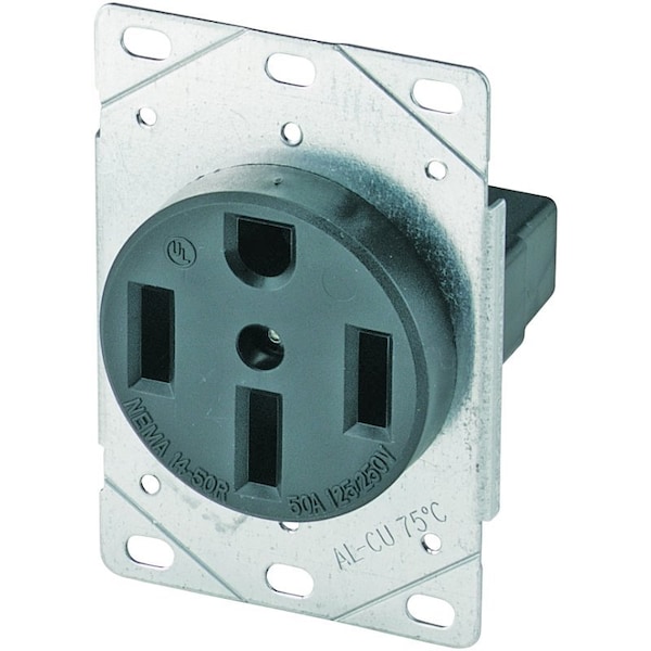 Eaton Wiring Devices 1258-SP Power Receptacle, 3 -Pole, 125/250 V, 50 A, NEMA: NEMA 14-50R, Black - AH1258BK-F