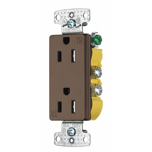 Zoro Select Receptacle, 15 A Amps, 125V AC, Flush Mount, Decorator Duplex Outlet, 5-15R, Brown - RRD15STR