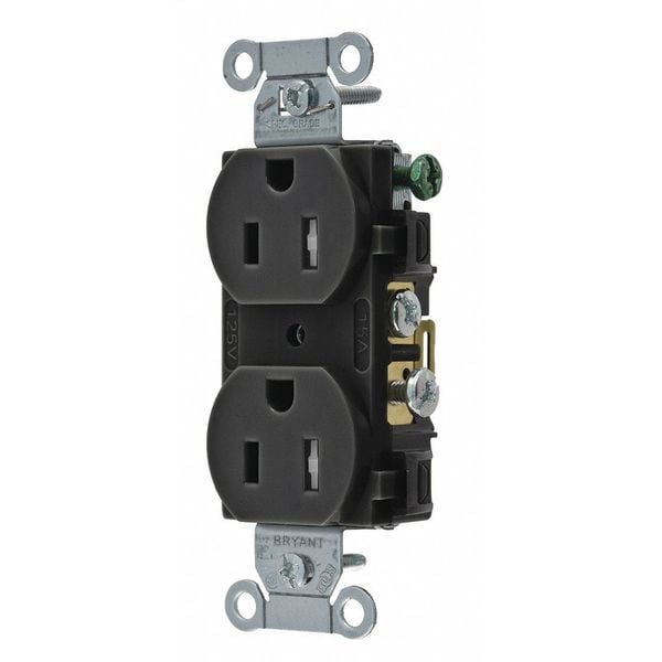 Zoro Select Receptacle, 15 A Amps, 125V AC, Flush Mount, Standard Duplex Outlet, 5-15R, Black - CBRS15BLKTR