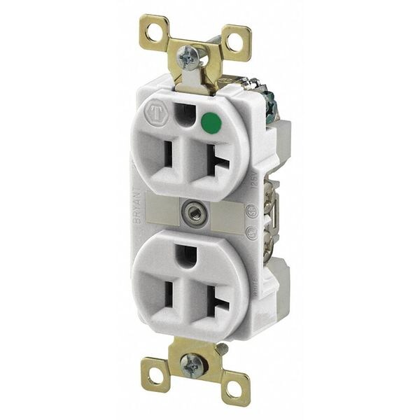 Zoro Select Receptacle, 20 A Amps, 125V AC, Flush Mount, Standard Duplex Outlet, 5-20R, White - BRY8300WL