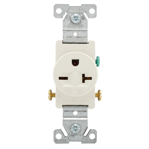 Eaton Wiring Devices Single Receptacle, 2 -Pole, 250 V, 20 A, Side Wiring, NEMA: NEMA 6-20R, Light Almond - 1876LA