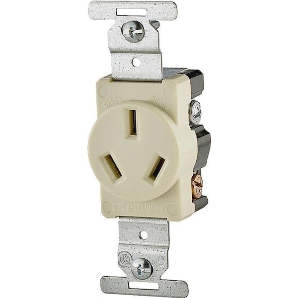 Eaton Wiring Devices 805 Power Receptacle, 3 -Pole, 125/250 V, 20 A, NEMA: NEMA 10-20R, Ivory - 805V-BOX