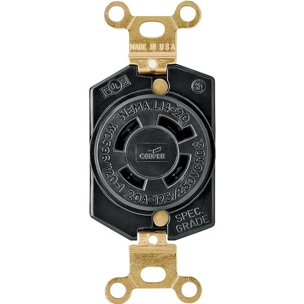 Eaton Wiring Devices Single Receptacle, 3 -Pole, 125/250 V, 20 A, Back and Side Wiring, NEMA: NEMA L14-20 - L1420R