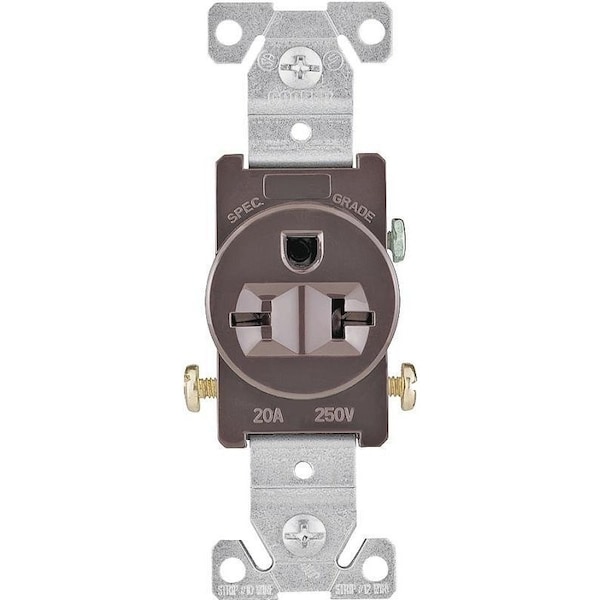 Eaton Wiring Devices Single Receptacle, 2 -Pole, 250 V, 20 A, Side Wiring, NEMA: NEMA 6-20R, Brown - 1876B-BOX