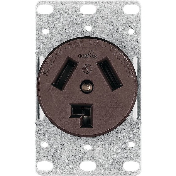 Eaton Wiring Devices 38B-BOX Power Receptacle, 3 -Pole, 125/250 V, 30 A, NEMA: NEMA 10-30R, Brown - AH38BK-F