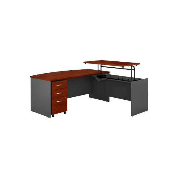 Bush Ind Bush Furniture 72in 3 Position Bow Front Sit-Stand L-Desk - Graphite Gray / Hansen Cherry - Series C - SRC126HCSU