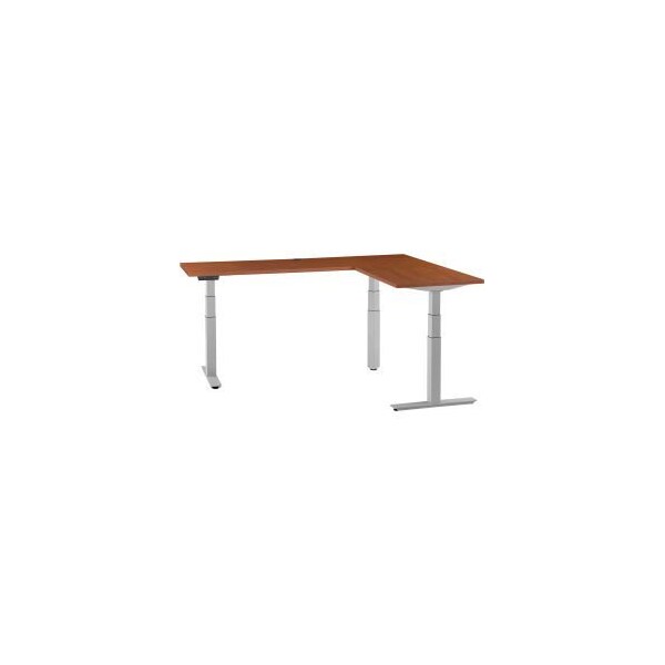 Global Equipment Interion    L-Shaped Electric Height Adjustable Desk, 60"W x 24"D, Cherry W/ Gray Base - 695777LCHGY