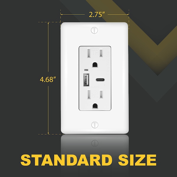 Faith 3.6A 5V Type A and C USB Duplex Wall Outlet with 15A 125V Tamper-Resistant Receptacle, White - CZ07-WH