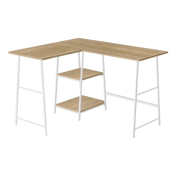 Monarch Specialties Computer Desk, Home Office, Corner, Storage Shelves, 48"L, L Shape, Work, Laptop, Metal, Natural - I 7597