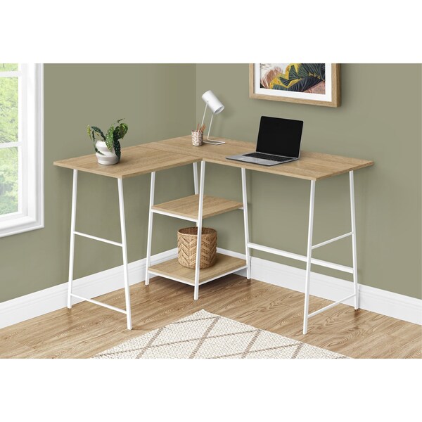 Monarch Specialties Computer Desk, Home Office, Corner, Storage Shelves, 48"L, L Shape, Work, Laptop, Metal, Natural - I 7597