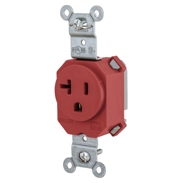 Hubbell Wiring Device-Kellems Straight Blade Devices, Receptacles, Single, SNAPConnect, 20A 125V, 2-Pole 3-Wire Grounding, 5-20R, Red. - SNAP5361R