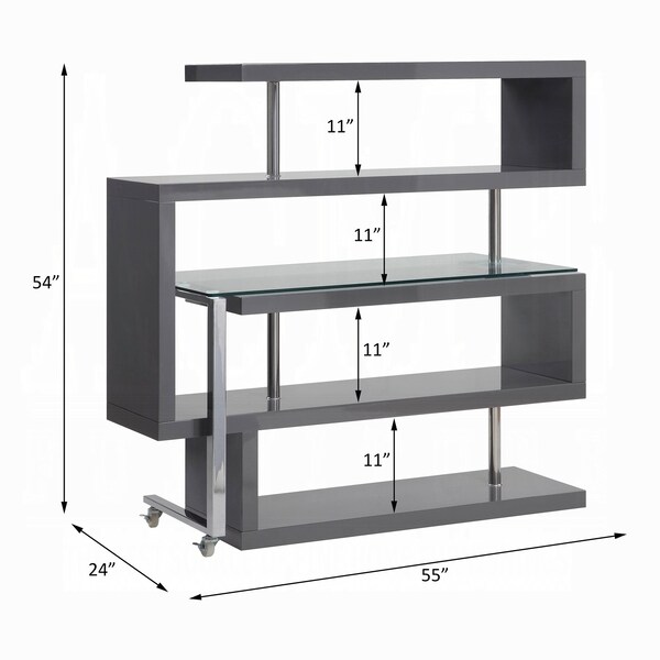 Acme Glass Top Writing Desk in Chrome and Gray High Gloss - ER-0253GY
