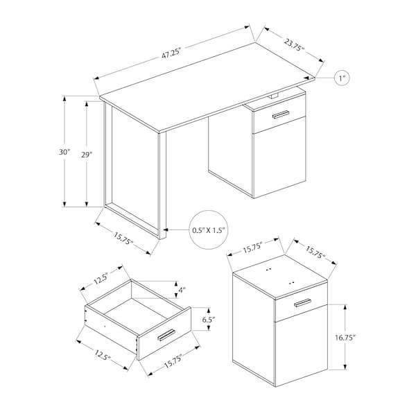 Monarch Specialties Computer Desk, Home Office, Laptop, Left, Right Set-up, Storage Drawers, 48"L, Work, Metal, Grey - I 7763
