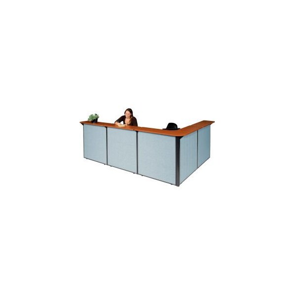 Global Equipment Interion    L-Shaped Reception Station, 116"W x 80"D x 44"H, Cherry Counter, Blue Panel - 249011CB
