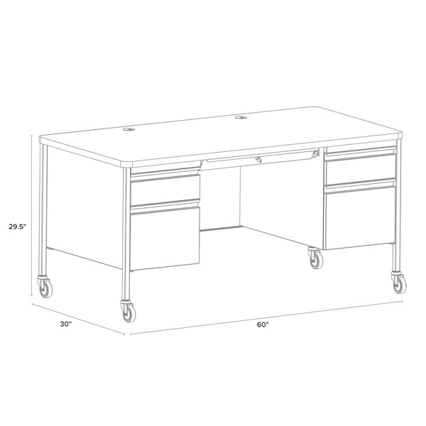 Hirsh Industries Rectangular Office Desk, 30 in D X 29 1/2 in H, 60 in W X - 22658