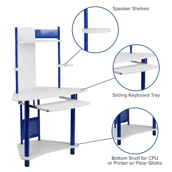 Flash Furniture Computer Desk Corner Computer Desk w/Hutch, Blue, 24" D X 57" H, 39" W X Laminate, Blue and White - NAN-JN-2705-BL-GG