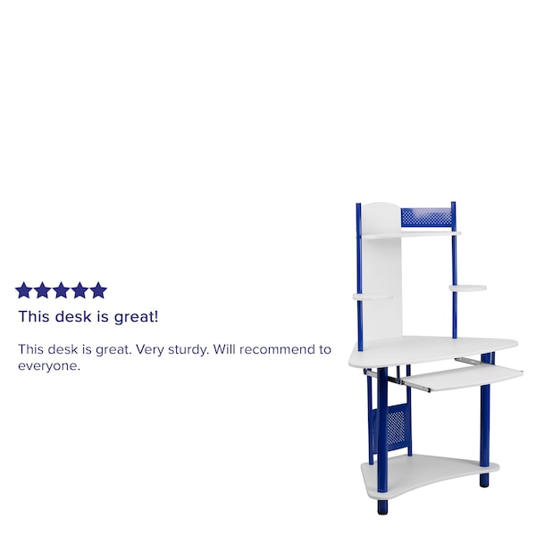 Flash Furniture Computer Desk Corner Computer Desk w/Hutch, Blue, 24" D X 57" H, 39" W X Laminate, Blue and White - NAN-JN-2705-BL-GG