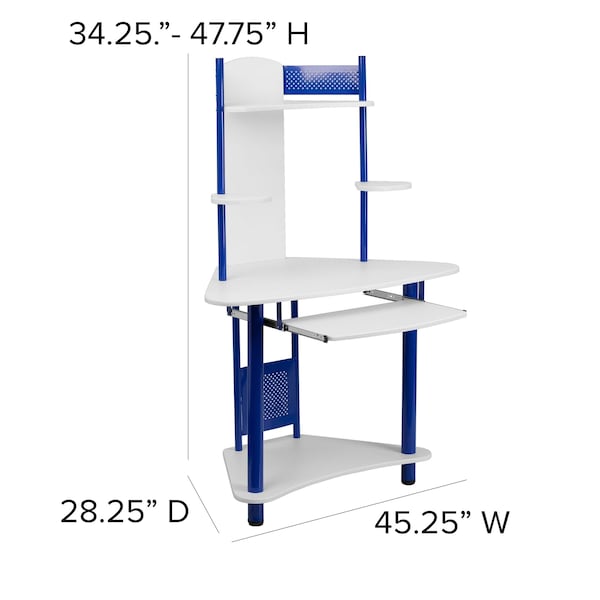 Flash Furniture Computer Desk Corner Computer Desk w/Hutch, Blue, 24" D X 57" H, 39" W X Laminate, Blue and White - NAN-JN-2705-BL-GG