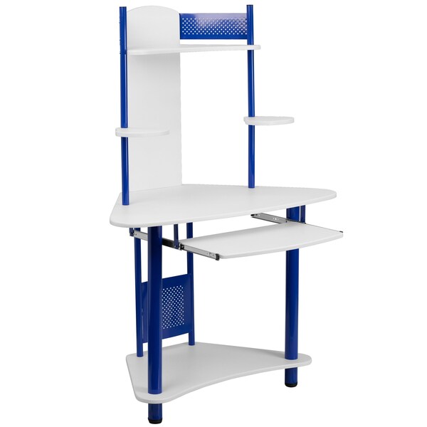 Flash Furniture Computer Desk Corner Computer Desk w/Hutch, Blue, 24" D X 57" H, 39" W X Laminate, Blue and White - NAN-JN-2705-BL-GG