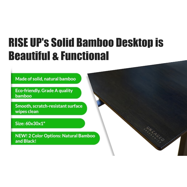 Uncaged Ergonomics RiseUpElectricStandingDesk60X30"BambooDesktopSitStandOffice, Rubb - RUBB