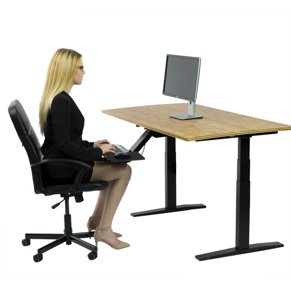 Uncaged Ergonomics RiseUpElectricStandingDesk60X30"BambooDesktopSitStandOffice, Rubb - RUBB
