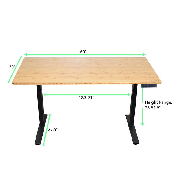 Uncaged Ergonomics RiseUpElectricStandingDesk60X30"BambooDesktopSitStandOffice, Rubb - RUBB