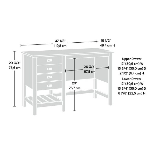 Sauder Single Ped Desk, 19.45 in D X 29.76 in H, 47.16 in W X Engineered wood - 427309