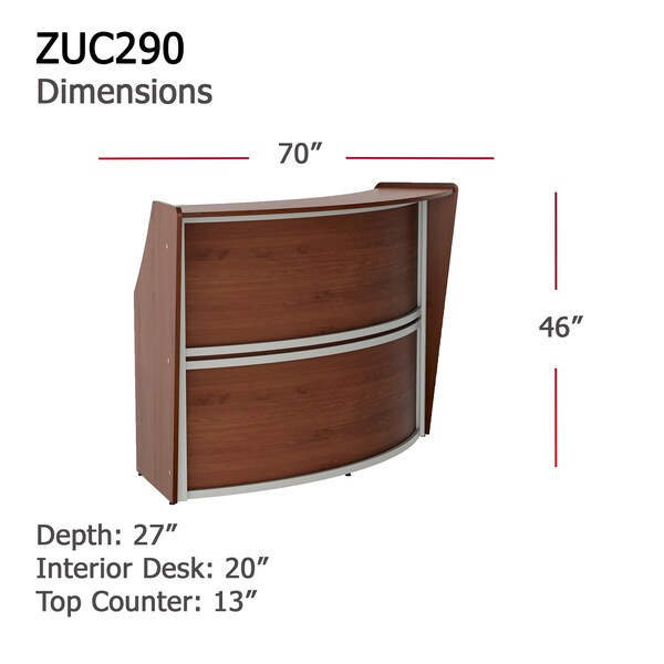 Linea Italia Curved Reception Desk with Counter, 72 inW x 32 inD x 46 inH, Gray/Cherry - ZUC290