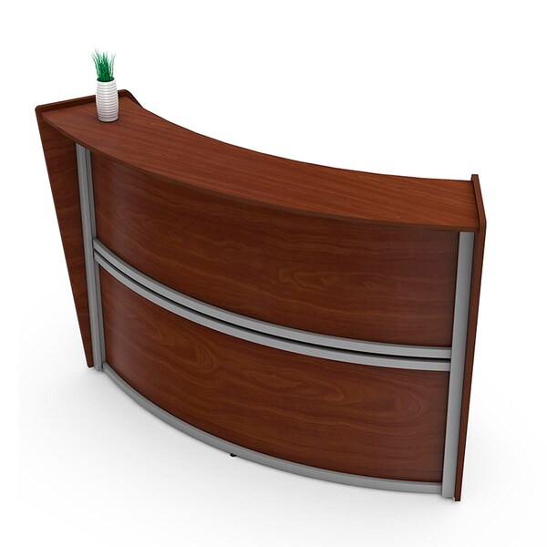 Linea Italia Curved Reception Desk with Counter, 72 inW x 32 inD x 46 inH, Gray/Cherry - ZUC290