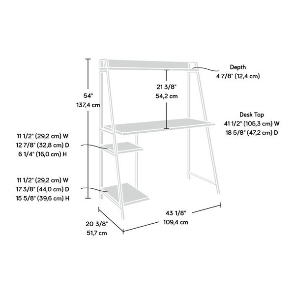 Sauder Desk With Hutch, 20.16 in D X 54.21 in H, 43.07 in W X Engineered wood, Metal - 430351