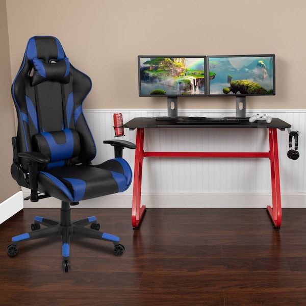Flash Furniture Red Gaming Desk-Cup Holder/Reclining Chair Set - BLN-X20RSG1030-BL-GG